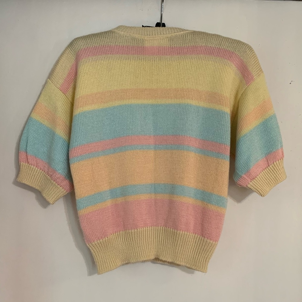Vintage Avon Fashions Short Sleeve Pastel Striped Women's Sweater - Picture 2 of 7